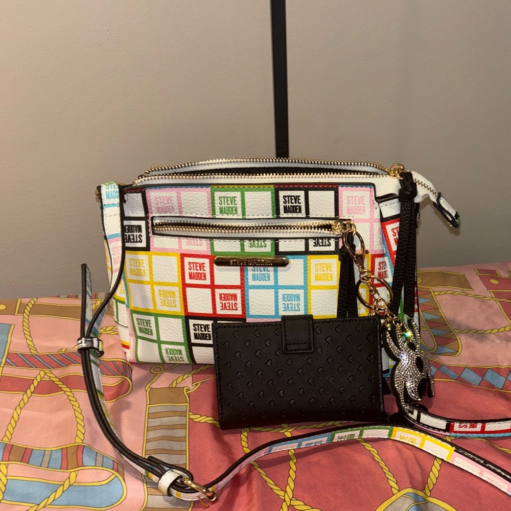 Steve Madden Colorful Logo Crossbody Bag and Betsey Johnson  Wallet Bundle